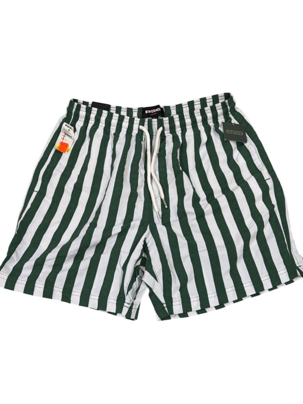 RSQ Tilly's Mens Green & White Striped Nylon Shorts Size S 6" Inseam NWT